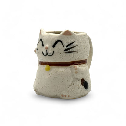 Maneki Neko White Cat Mino-yaki Mug - Japanese Tea Mug