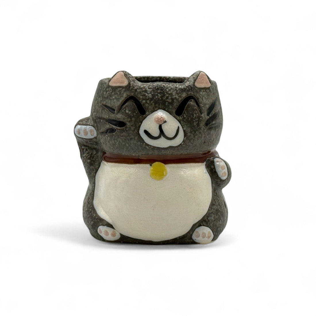 Maneki Neko Gray Cat Mino-yaki Mug - Japanese Tea Mug