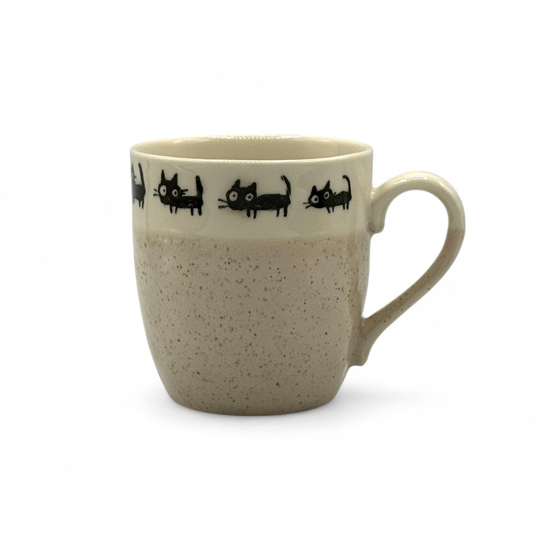 Beige Black Cat Mino-yaki Mug - Japanese Tea Mug