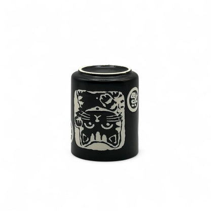 Shukufuku Black Neko Cat Yunomi - Japanese Teacup