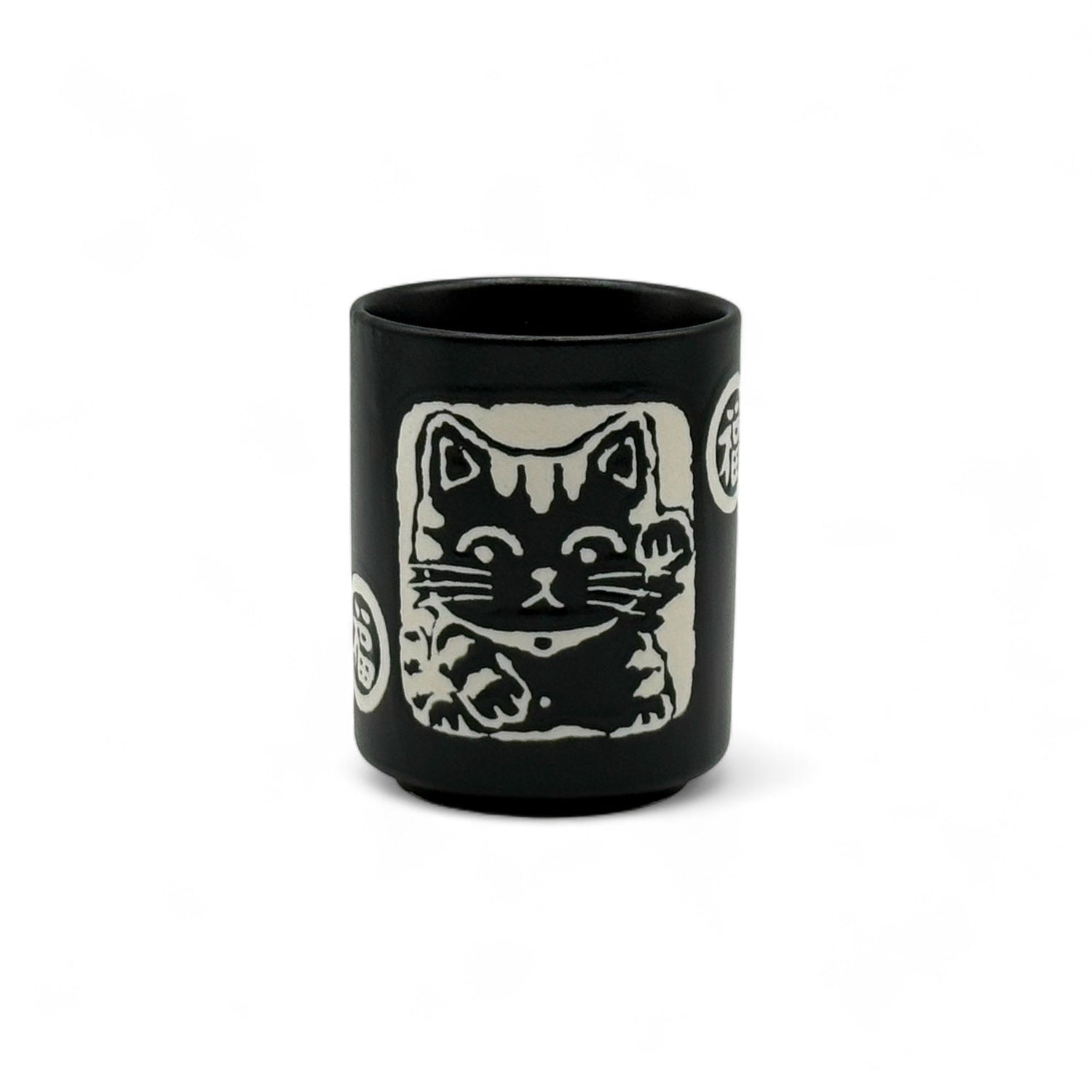 Shukufuku Black Neko Cat Yunomi - Japanese Teacup