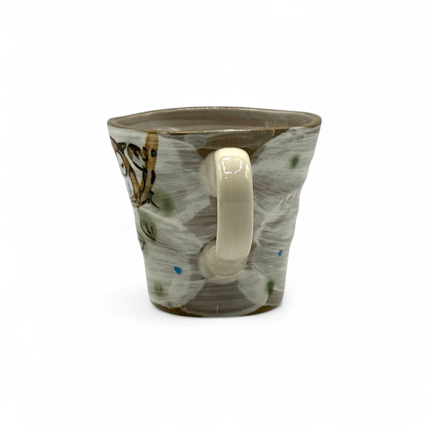 Fukufukuro Owl Gray Mino-yaki Mug - Japanese Tea Mug