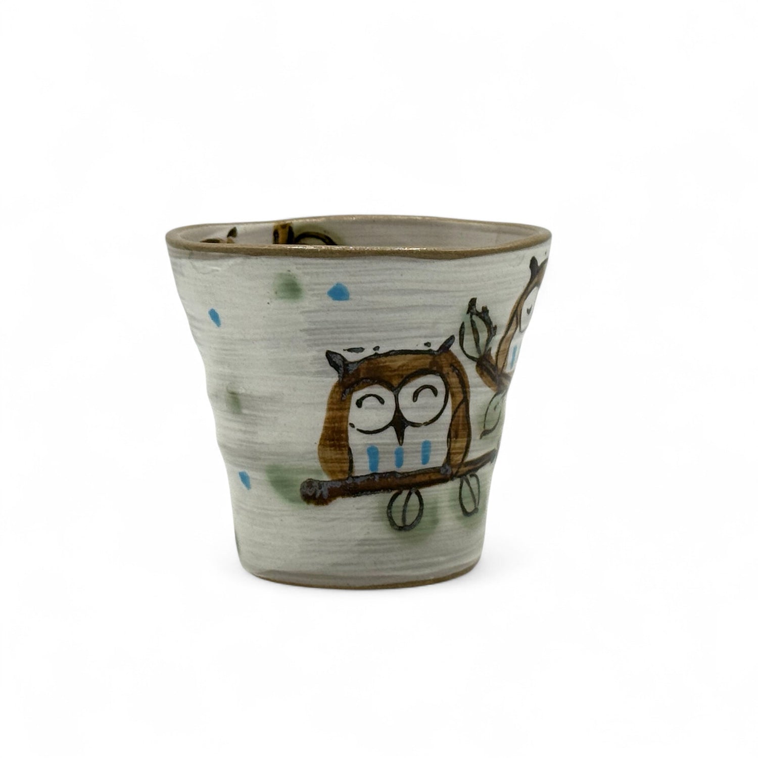 Fukufukuro Owl Gray Mino-yaki Mug - Japanese Tea Mug