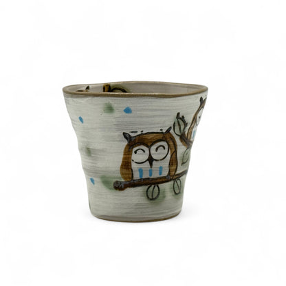 Fukufukuro Owl Gray Mino-yaki Mug - Japanese Tea Mug