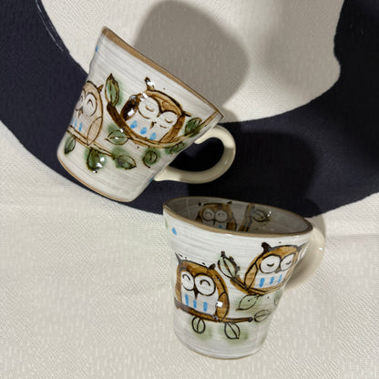 Fukufukuro Owl Gray Mino-yaki Mug - Japanese Tea Mug