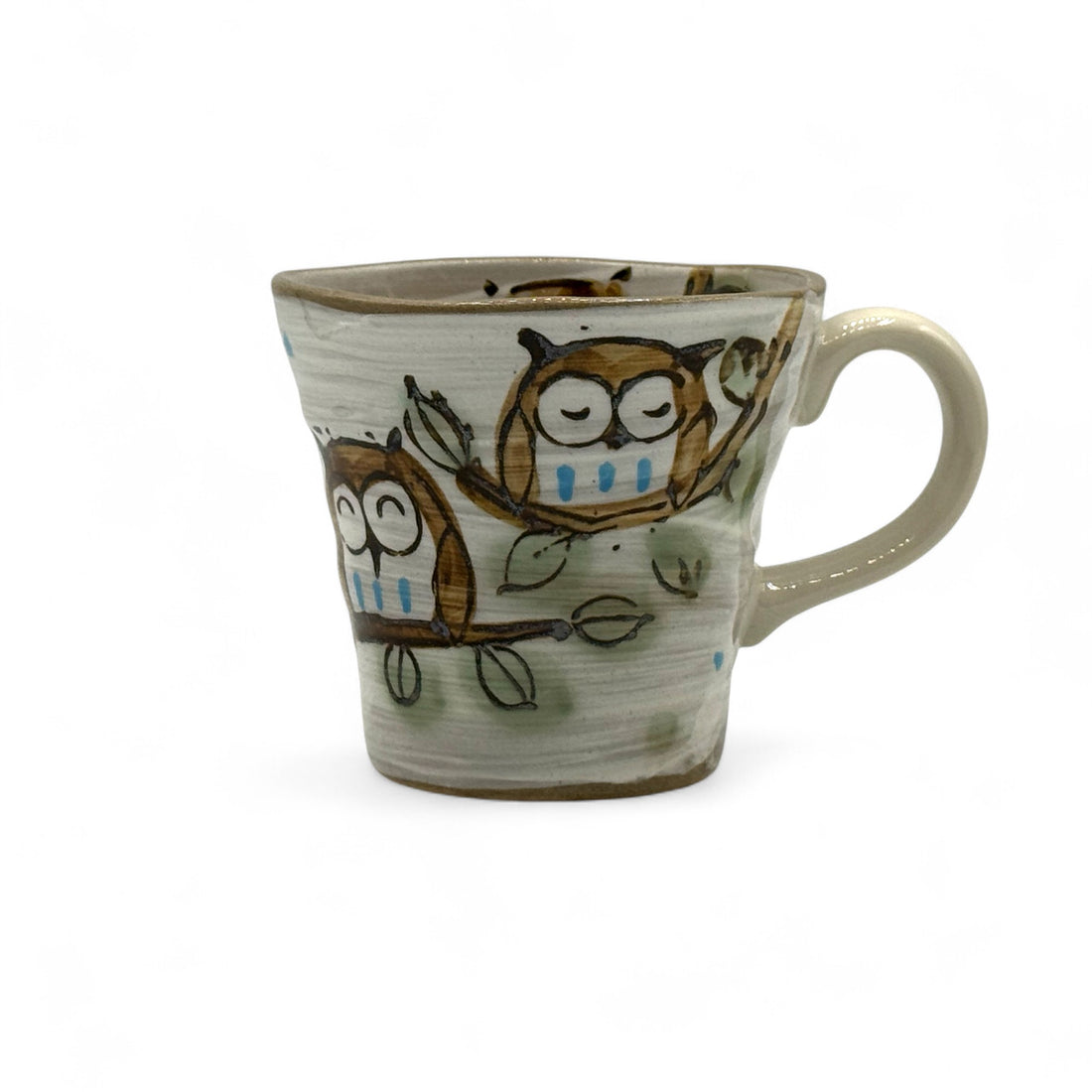 Fukufukuro Owl Gray Mino-yaki Mug - Japanese Tea Mug
