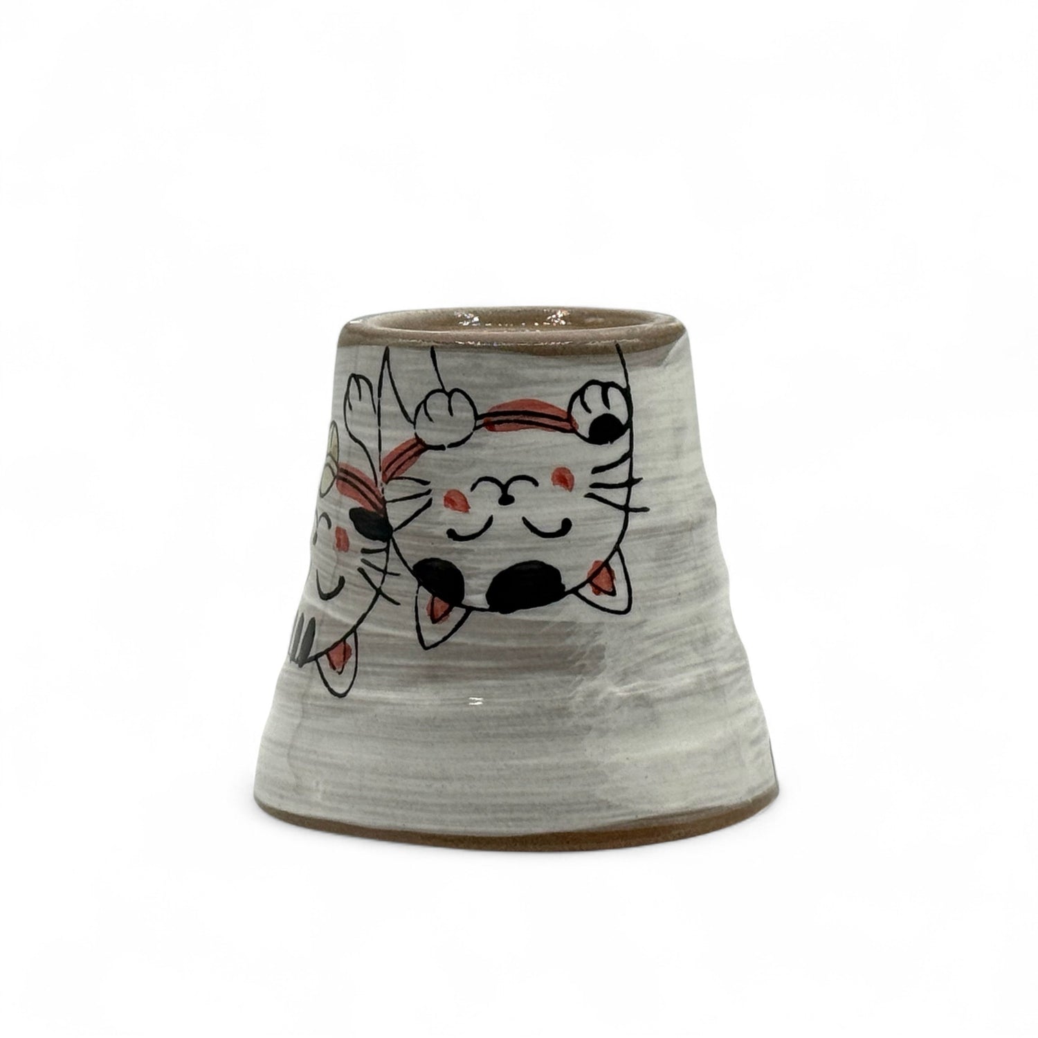 Camellia Neko Cat Gray Mino-yaki Mug - Japanese Tea Mug