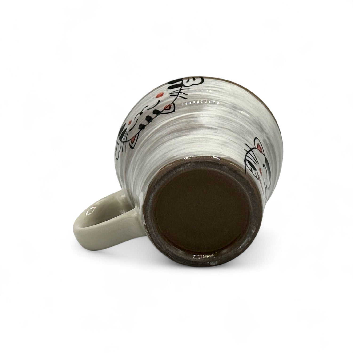 Camellia Neko Cat Gray Mino-yaki Mug - Japanese Tea Mug