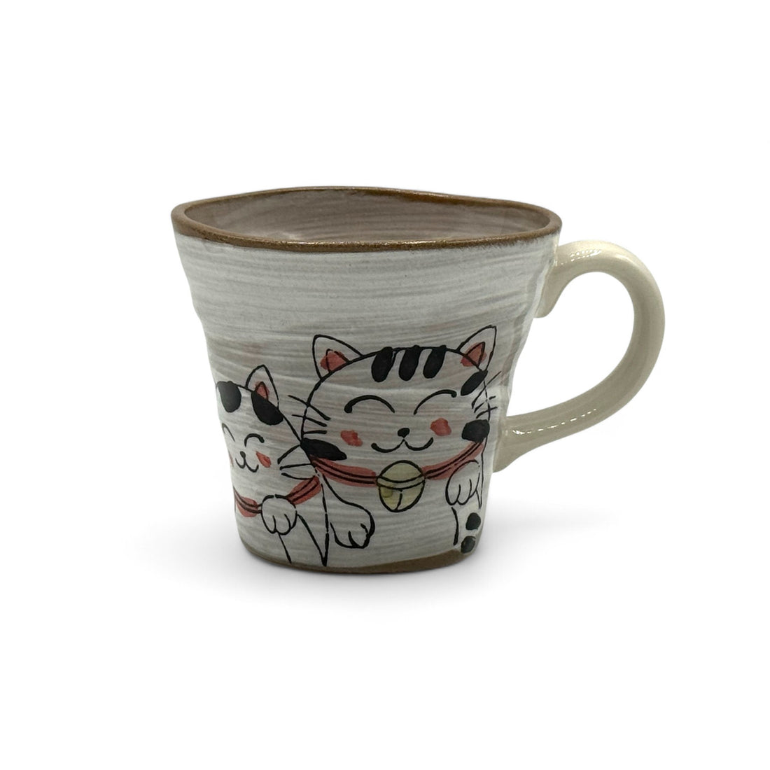 Camellia Neko Cat Gray Mino-yaki Mug - Japanese Tea Mug