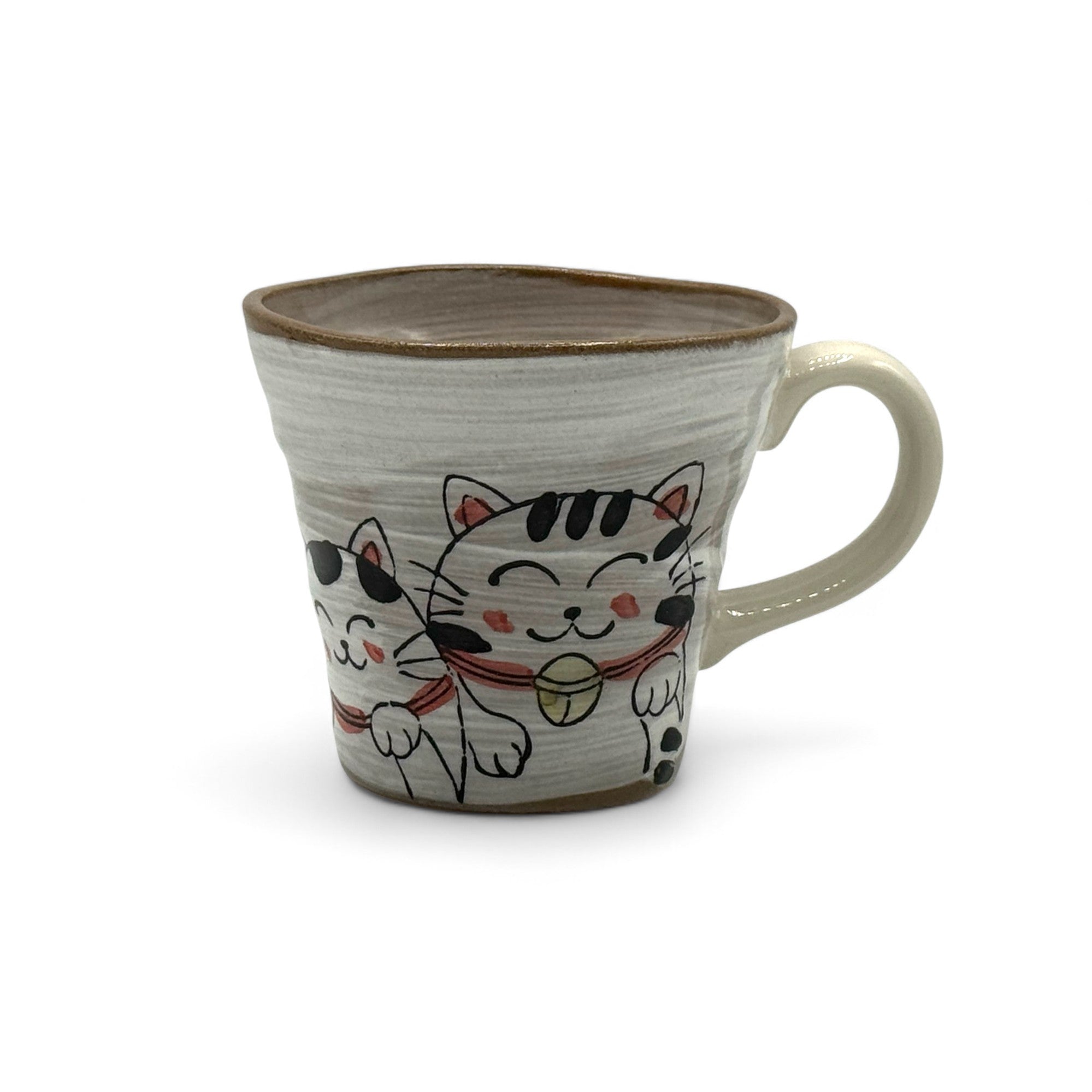 Camellia Neko Cat Gray Mino-yaki Mug - Japanese Tea Mug
