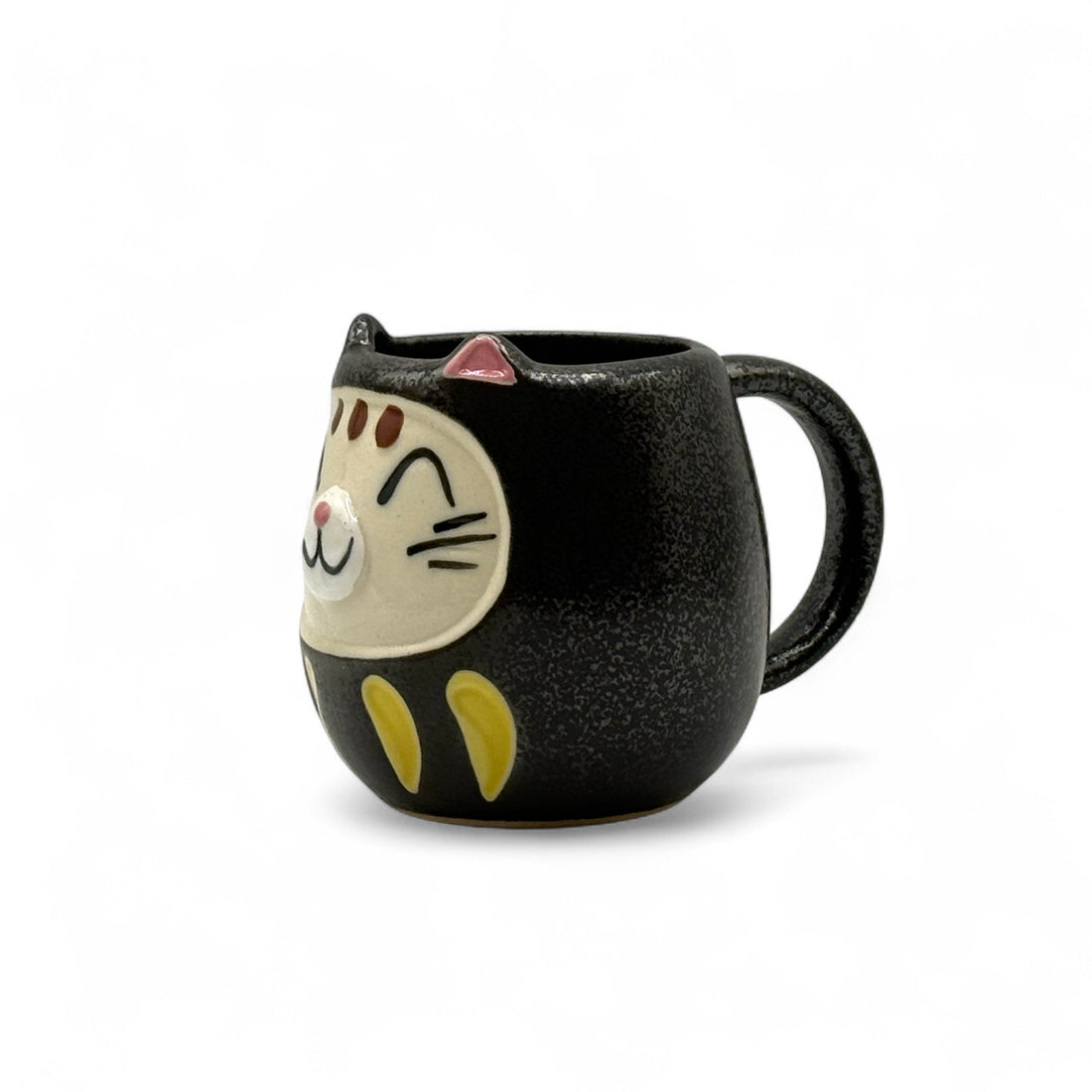 Daruma Cat Black Neko Cat Yunomi - Japanese Teacup