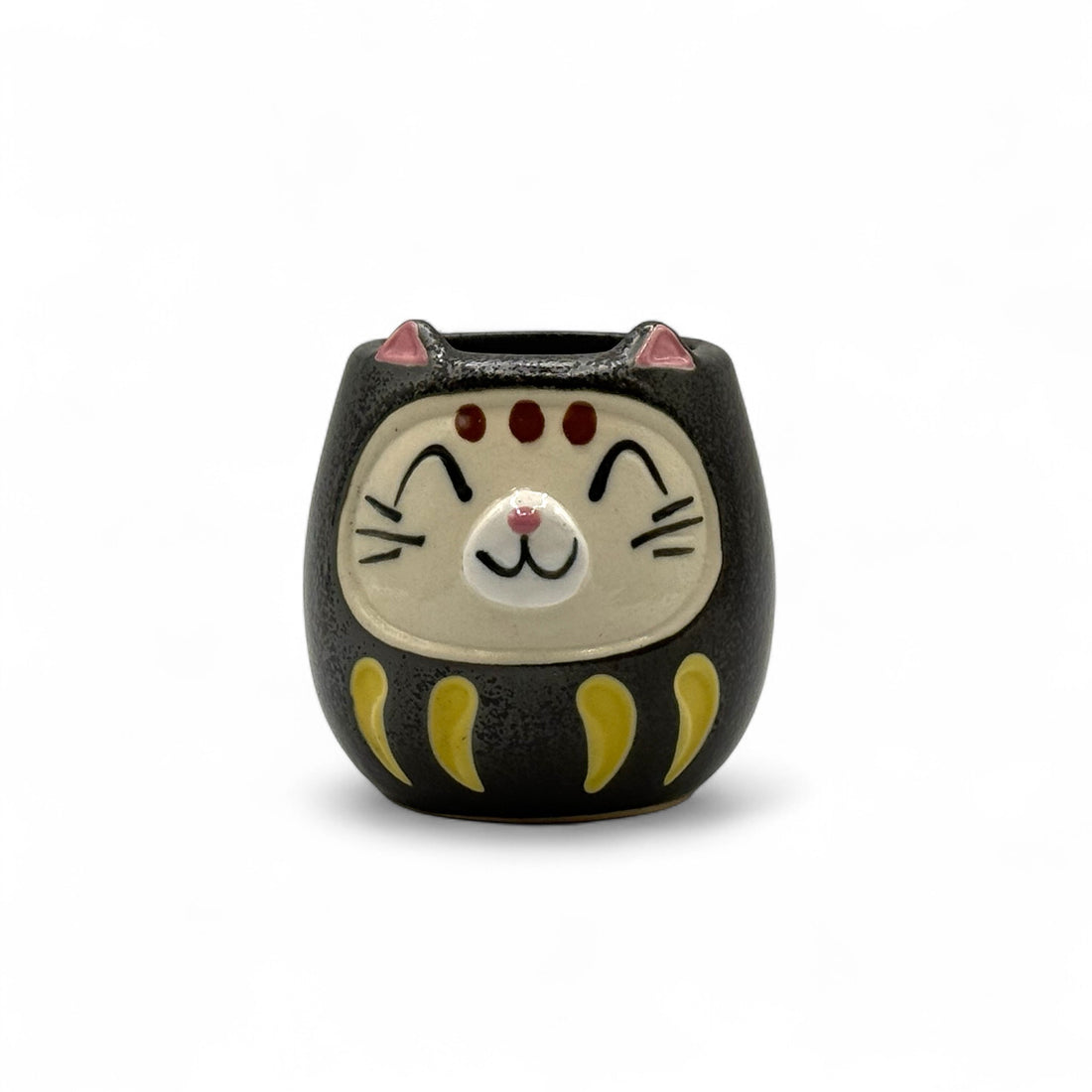 Daruma Cat Black Neko Cat Yunomi - Japanese Teacup
