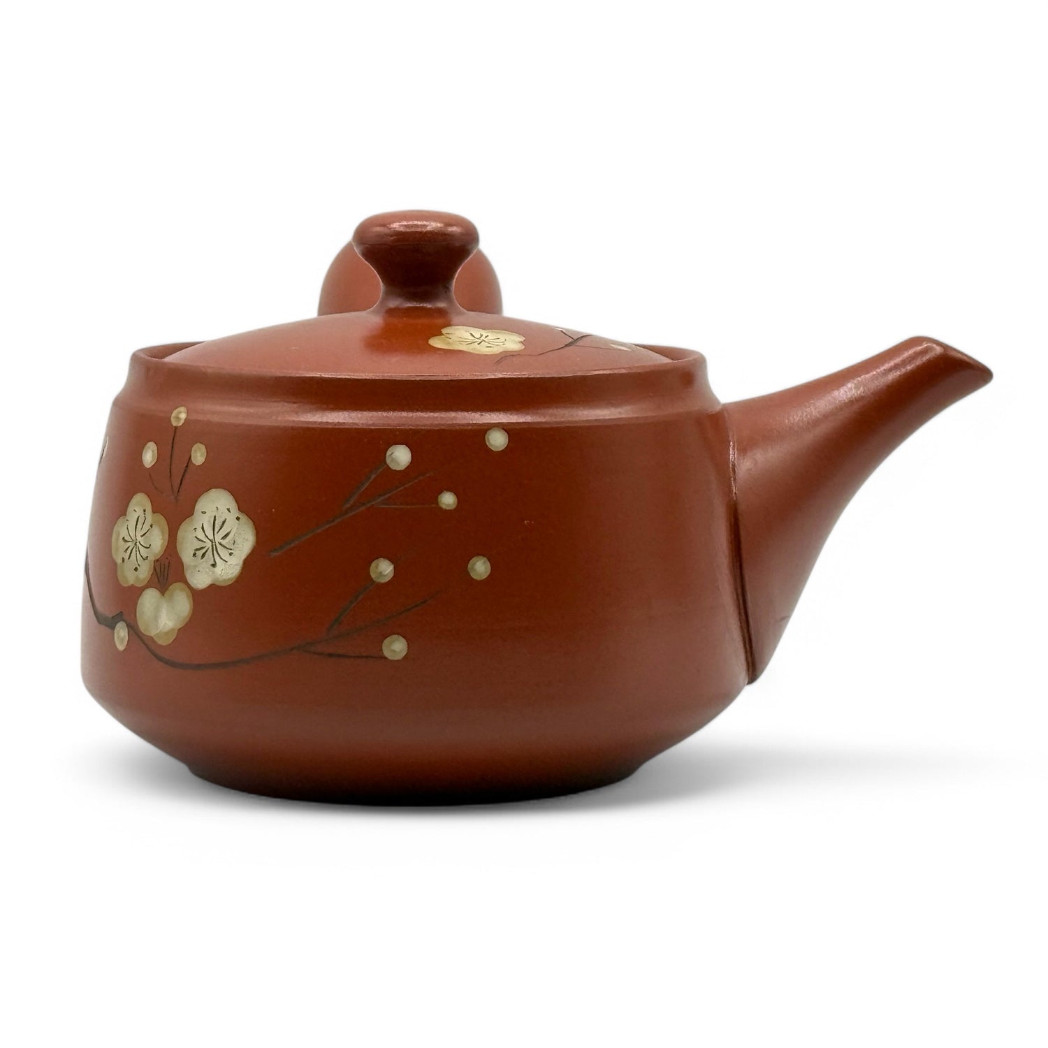 Fusensaku Hakubai White Blossom Red Tokoname-yaki Kyusu - Japanese Teapot