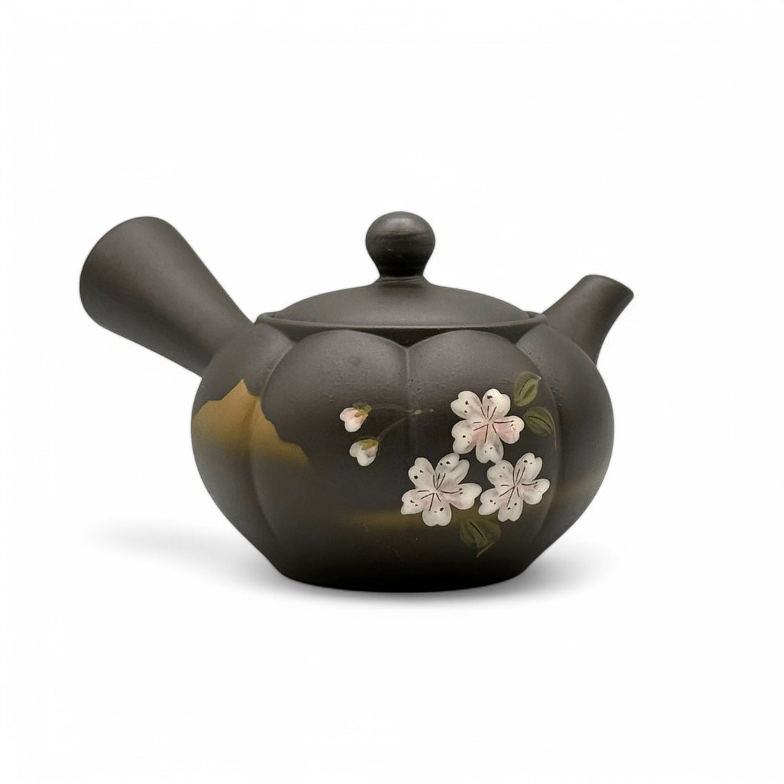 Fusensaku Kiku Sakura Black Tokoname-yaki Kyusu - Japanese Teapot