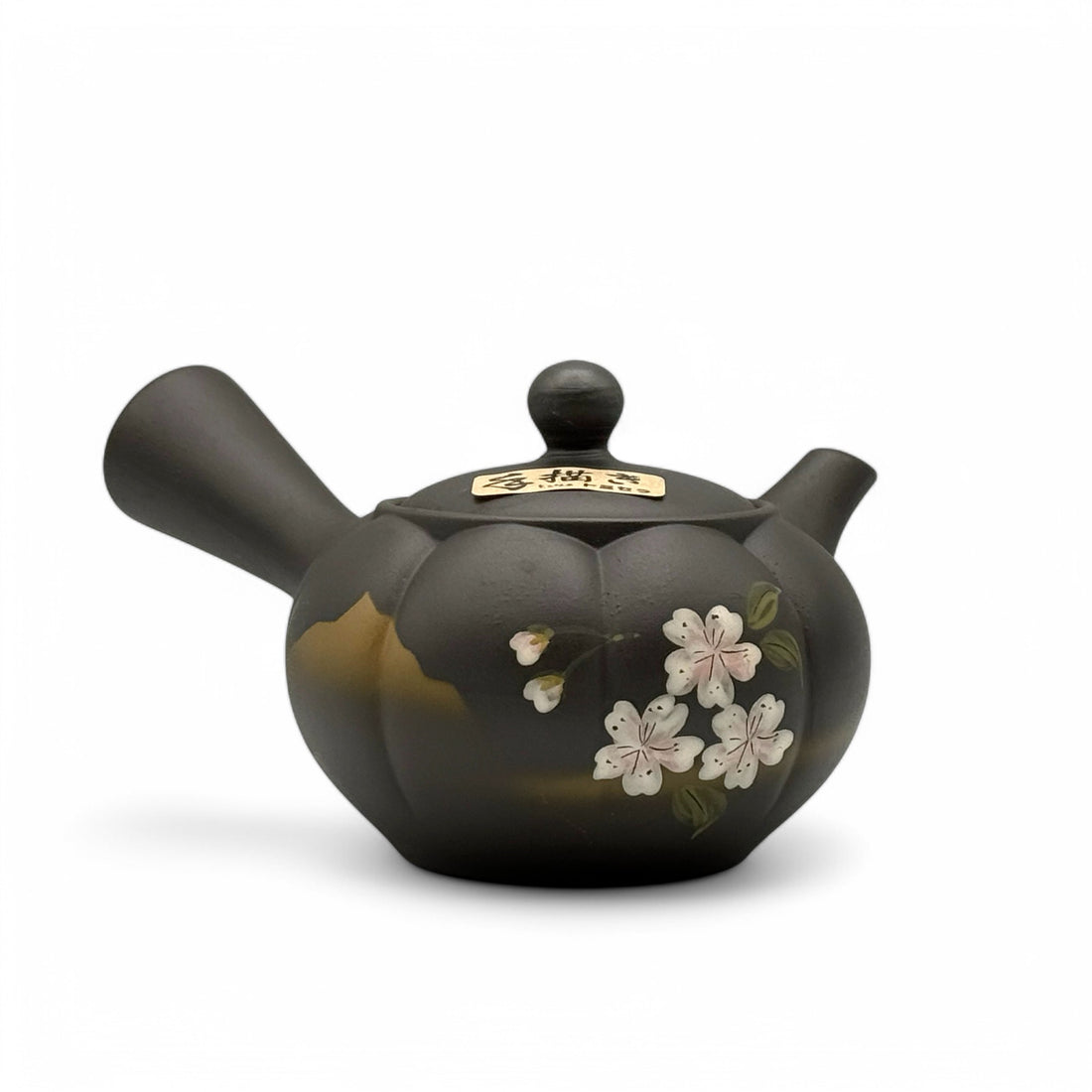 Fusensaku Kiku Sakura Black Tokoname-yaki Kyusu - Japanese Teapot