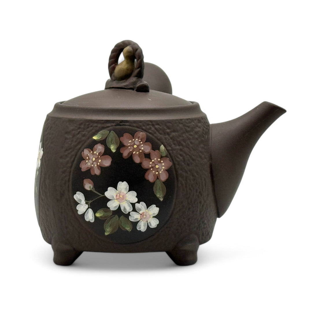 Sakura Gourd Tsuma Black Footed Tokoname-yaki Kyusu by Chikushun - Japanese Teapot