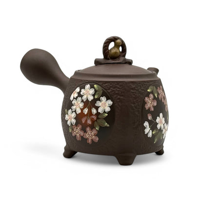 Sakura Gourd Tsuma Black Footed Tokoname-yaki Kyusu by Chikushun - Japanese Teapot