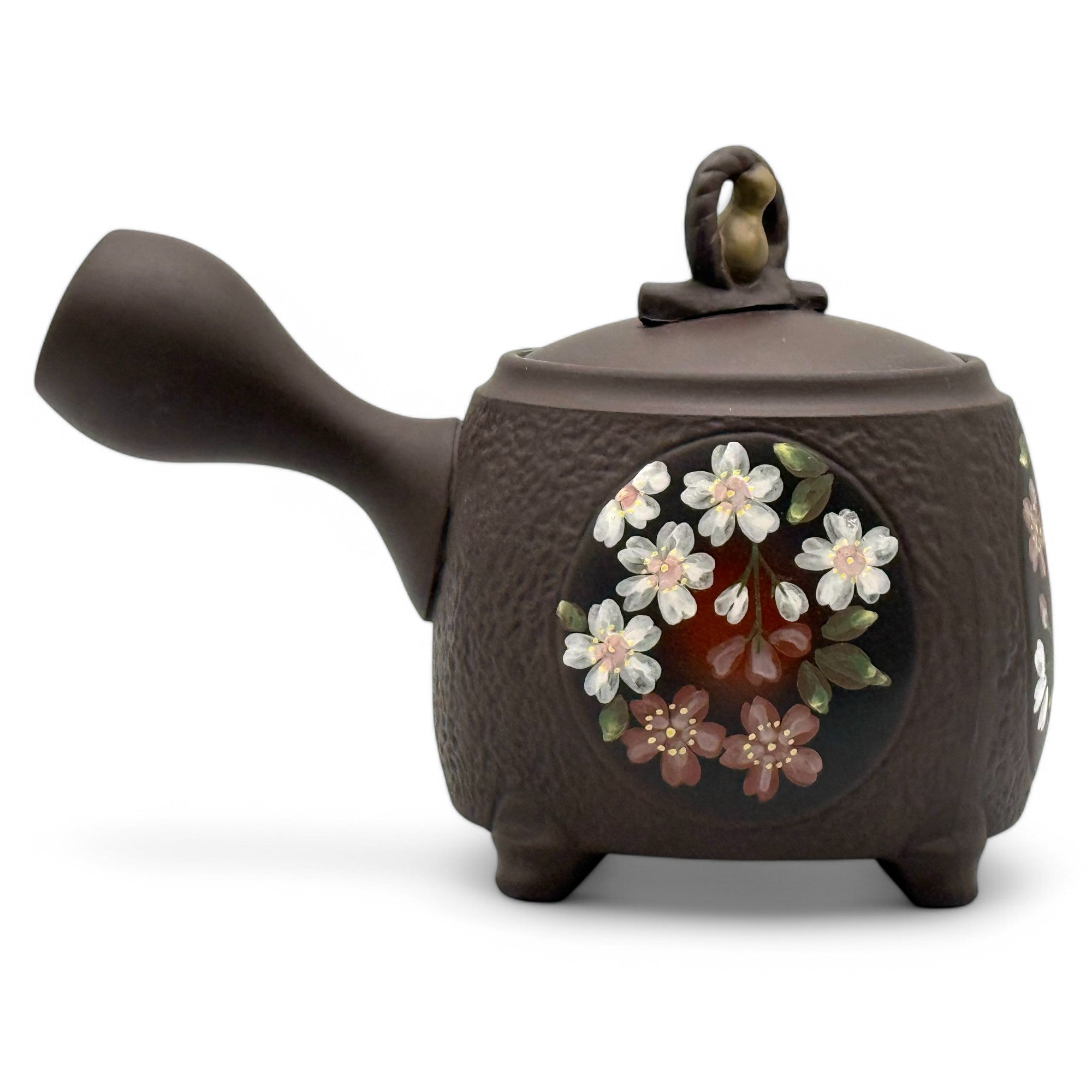 Sakura Gourd Tsuma Black Footed Tokoname-yaki Kyusu by Chikushun - Japanese Teapot