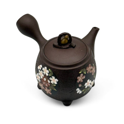 Sakura Gourd Tsuma Black Footed Tokoname-yaki Kyusu by Chikushun - Japanese Teapot