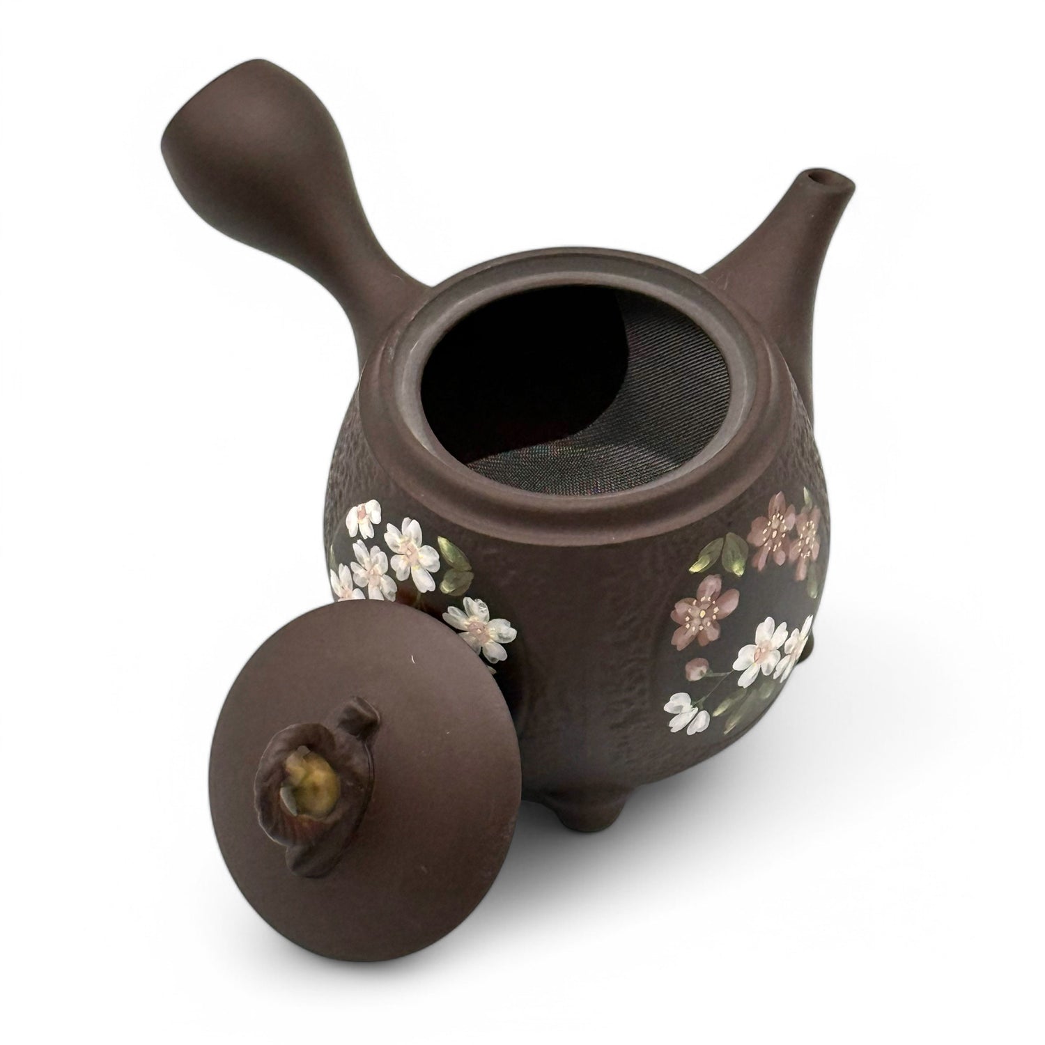 Sakura Gourd Tsuma Black Footed Tokoname-yaki Kyusu by Chikushun - Japanese Teapot