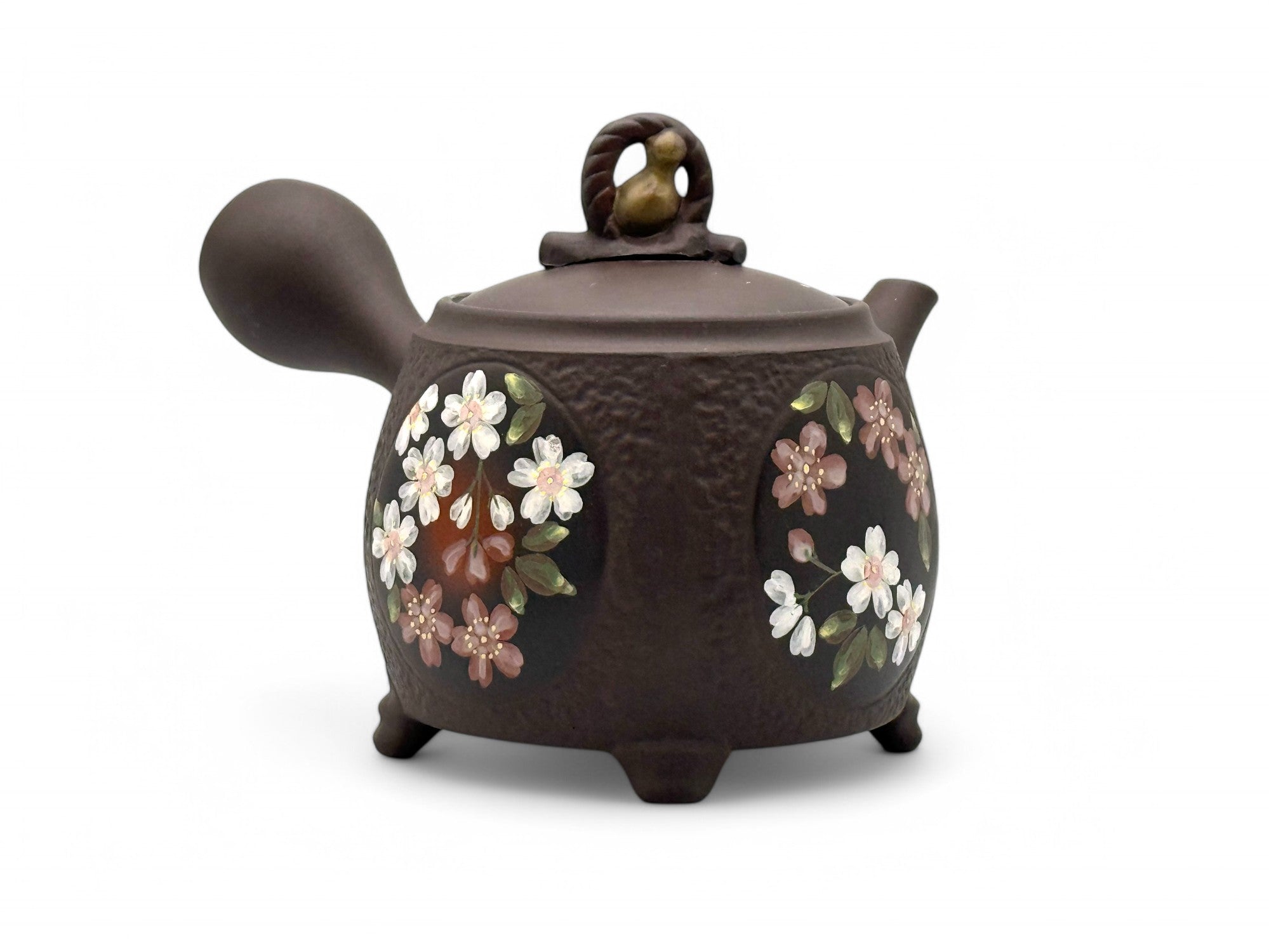 Sakura Gourd Tsuma Black Footed Tokoname-yaki Kyusu by Chikushun - Japanese Teapot