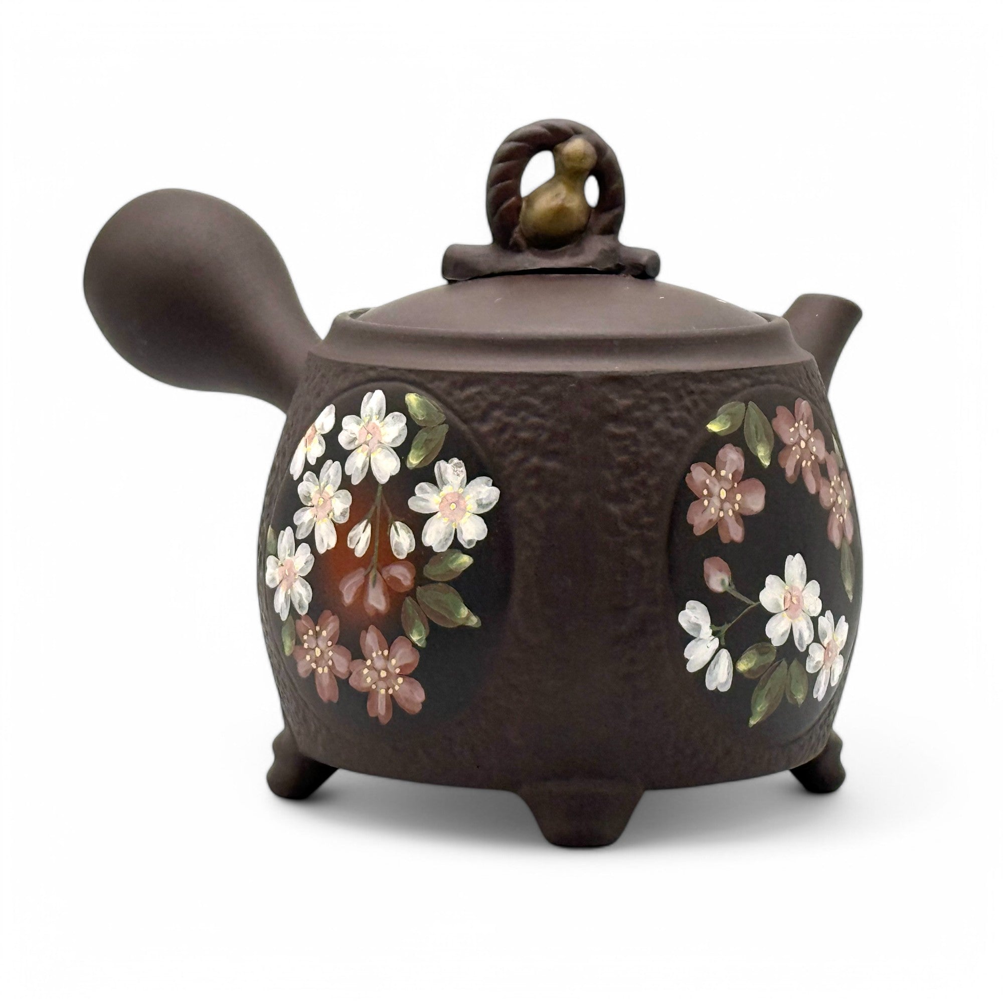 Sakura Gourd Tsuma Black Footed Tokoname-yaki Kyusu by Chikushun - Japanese Teapot