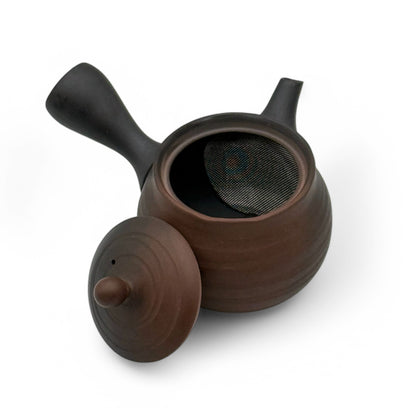 Kashiwayo Striped Brown Tokoname-yaki Kyusu by Haku yō - Japanese Teapot