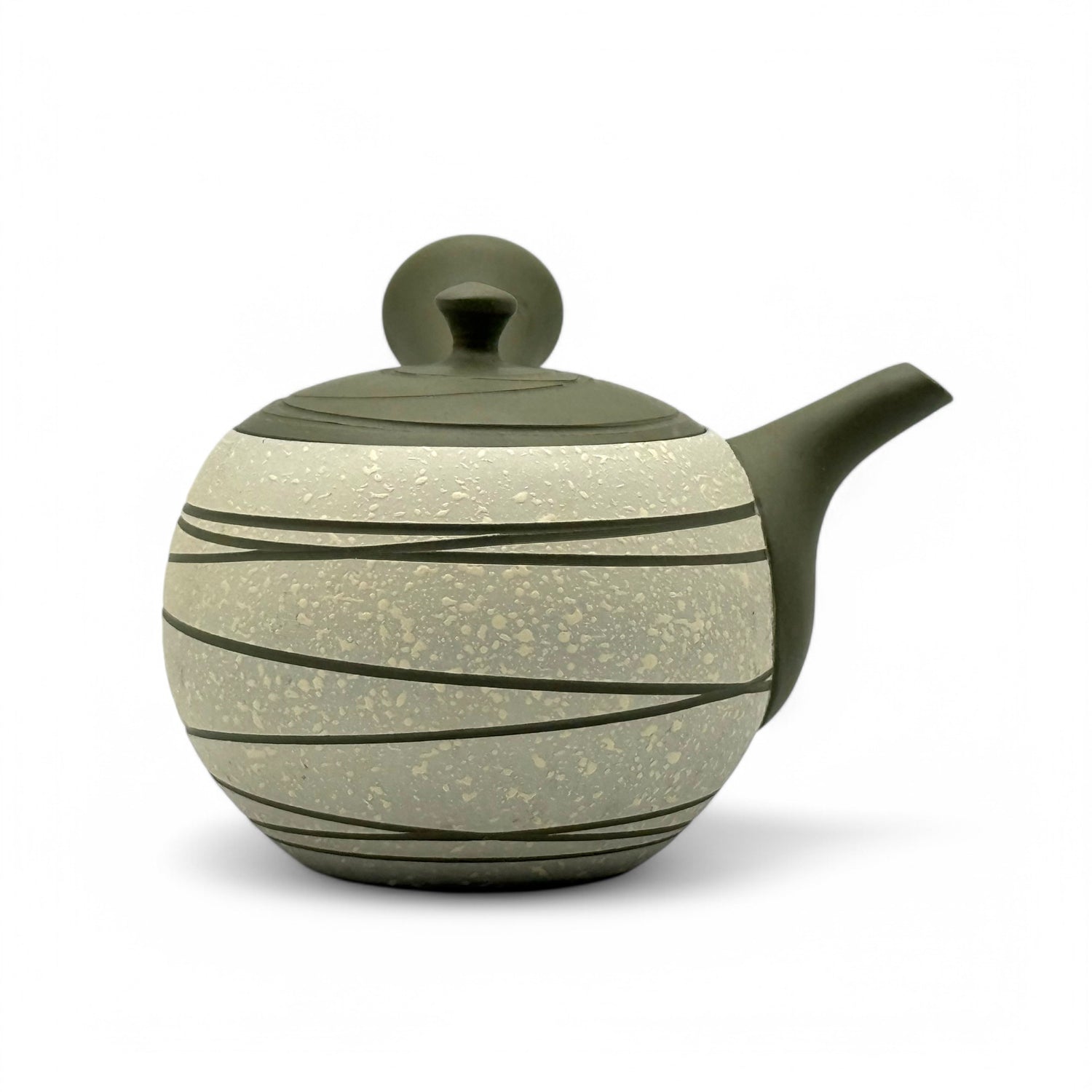 Raijin Stripe Green Tokoname-yaki Kyusu - Japanese Teapot