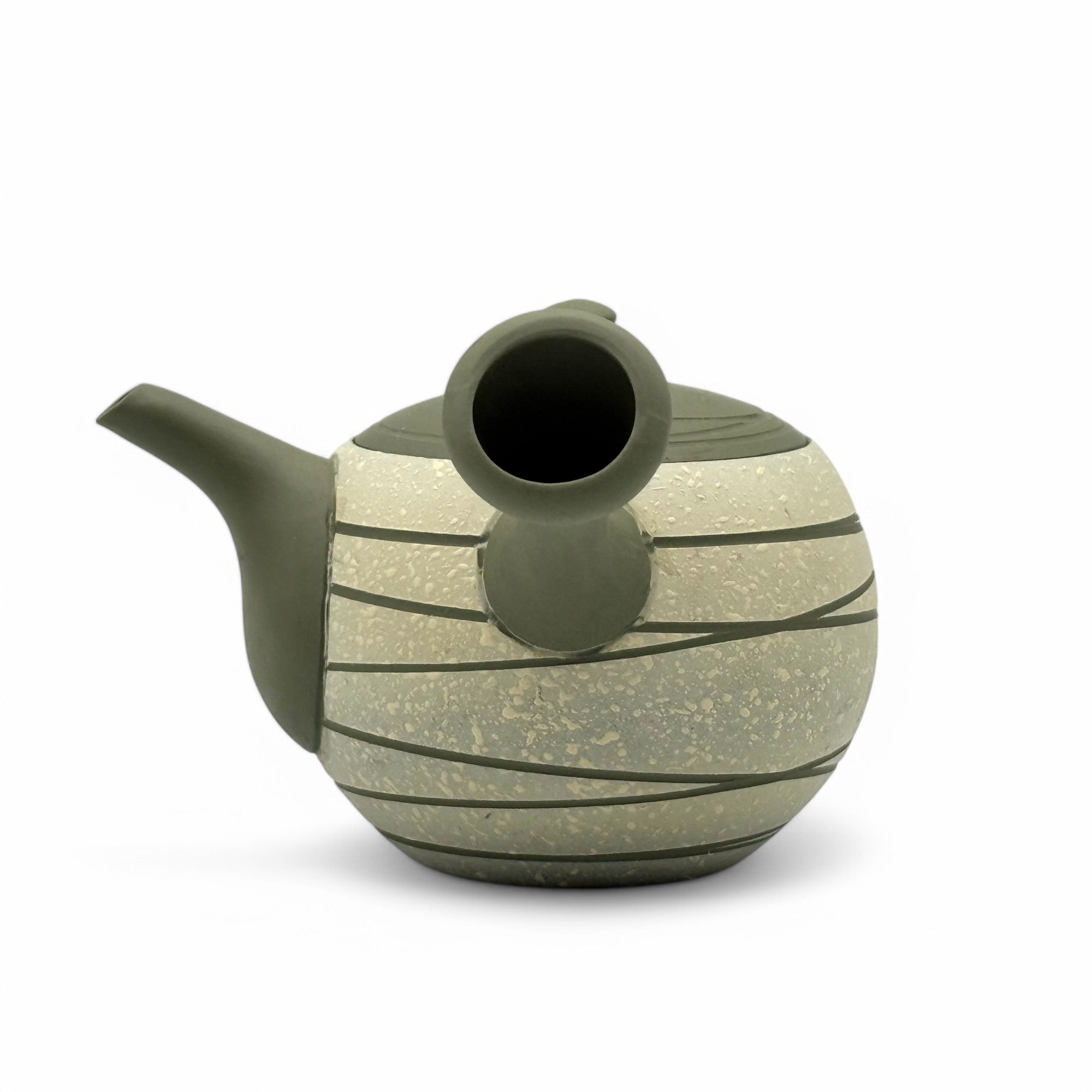 Raijin Stripe Green Tokoname-yaki Kyusu - Japanese Teapot