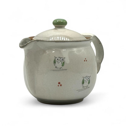 Kohiki Owl Beige Tokoname-yaki Kyusu - Japanese Teapot