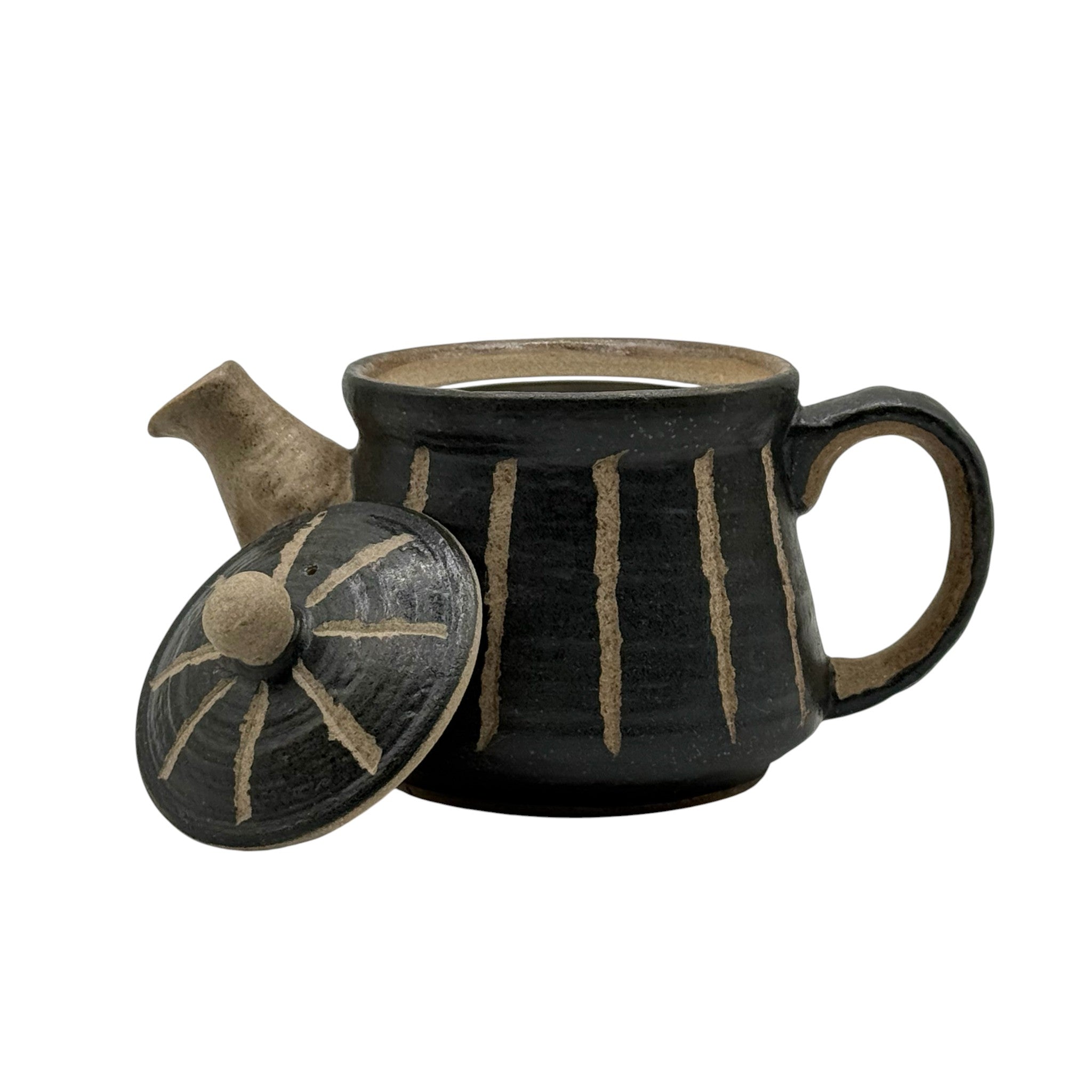 Hori Tokusa Black Mino-yaki Hiroi Kyusu - Japanese Teapot