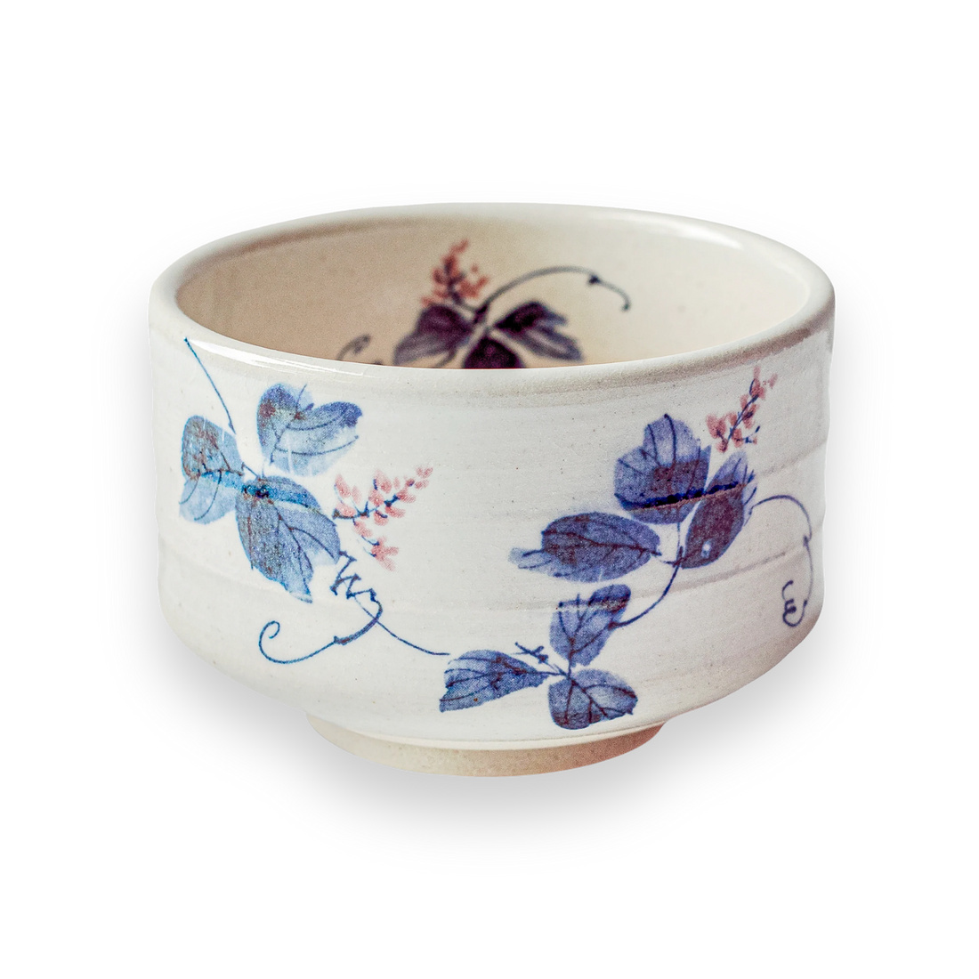 White Clay Kudzu Flowers Matcha Bowl