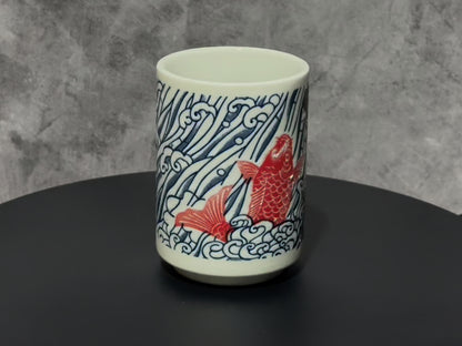 Koi Fish White Mino-yaki Yunomi - Japanese Teacup